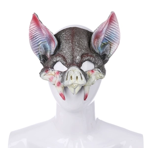 Detailed view of scary vampire bat mask with fangs and ears for Halloween costume