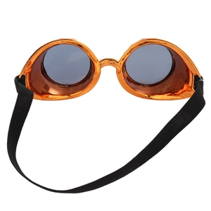 Detail of steampunk goggles with bright orange frame and round dark lenses for cosplay costumes