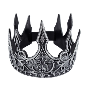 Vintage medieval silver king crown with antique floral patterns and elastic back strap