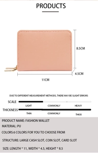 Detailed size specifications and structure of the pink double zipper accordion card wallet