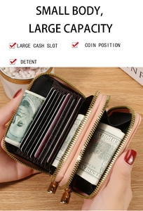 Pink leather double zipper wallet featuring multi-slot accordion card design and coin pocket