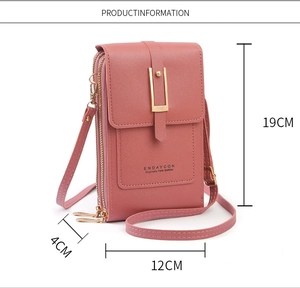 Borsa a tracolla rosa in pelle PU, dimensioni 19cm x 12cm x 4cm, fibbia a forma di U