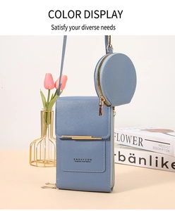 Sky blue 2-in-1 touchscreen phone bag with detachable round coin purse and gold hardware