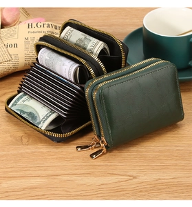 Detailed internal view of double zipper RFID card holder with multiple accordion slots
