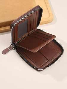 Classic brown leather wallet for men with secure zipper closure and card slots