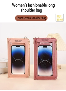 Dettaglio della finestra touchscreen sulle borse per telefono in pelle PU rosa per l'uso