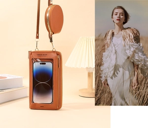 Borsa a tracolla arancione con finestra touch e piccolo portamonete rotondo