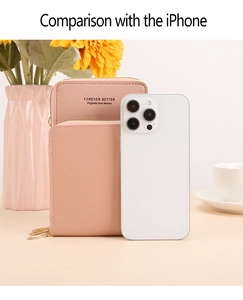 Borsa a tracolla rosa per cellulare con iPhone per mostrare la grande capacità