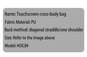 Dettagli della borsa a tracolla touchscreen in PU con specifiche del modello HOC8