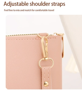 Dettaglio della tracolla regolabile e chiusura dorata della borsa porta cellulare rosa