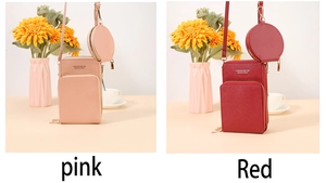 Borse per cellulare rosa e rosse in pelle PU con mini portamonete e cerniere dorate