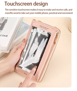 Finestra touch screen sensibile su borsa rosa in pelle PU per uso diretto telefono
