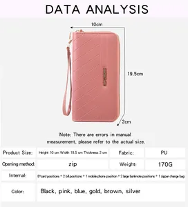 Tabella delle taglie per portafoglio lungo da donna in pelle PU rosa con cinturino da polso