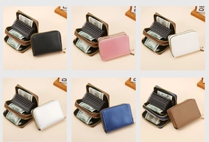 Detailed grid view showing multiple colors of the dual-zipper accordion card wallet