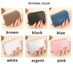Multi-color carbon fiber pattern card holders with double zipper and RFID protection
