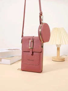 Borsa Per Cellulare Tracolla Pelle PU Finestra Touch Screen Slot Carte Borsellino Rotondo Rimovibile Donne Stile Urbano