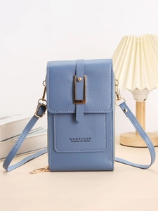Borsa a tracolla per cellulare in ecopelle blu con fibbia in metallo dorato