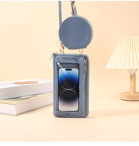 Borsa a tracolla blu per touchscreen con mini pochette e cerniere dorate