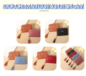 Quilted leather short wallets for women in multiple colors with tassel zippers