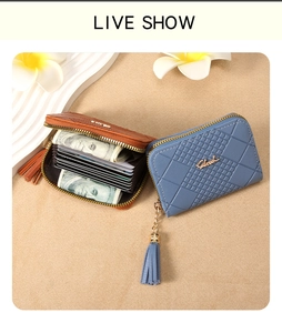 Detail of checkered embossed card holders with multi-slots and decorative tassels
