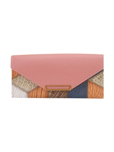 Chic patchwork leather envelope wallet with pastel colors and gold metal fastener