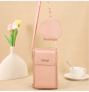 Set de bolso rosa para móvil 3 en 1 con monedero redondo y correa con logotipo
