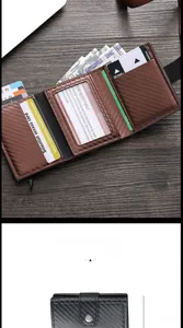 Detail view of carbon fiber tri-fold wallet showing card slots and compact button closure