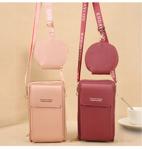 Bolsos verticales de dos piezas para móvil de mujer en color rosa y rojo oscuro de cuero.