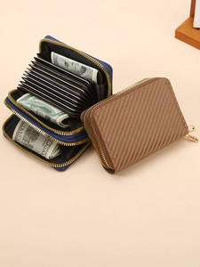 Carbon Fiber Texture RFID Blocking Double Zipper Card Holder Unisex Large Capacity Accordion Credit Card Wallet Portable Pouch