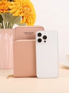 Borsa a tracolla rosa per cellulare con doppia cerniera e grande capacità interna