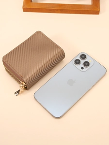 Carbon fiber texture mini wallet with dual zippers and high capacity card slots