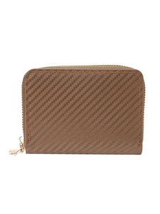 Multi-functional carbon fiber texture accordion card wallet with gold double zipper closure