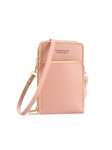 Borsa a tracolla rosa per cellulare con tre cerniere e scritta Forever Better chic