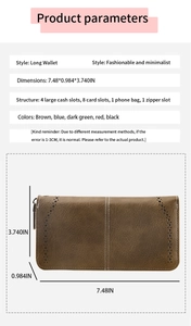 Detailed view of RFID long wallet interior structure with card slots and dimensions