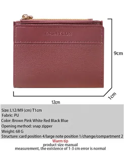 Detailansicht der rosa PU-Ledergeldbörse mit Maßen 12x9x1cm und Multi-Kartenschlitz-Layout