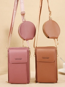 Bolso Para Móvil Y Monedero Redondo Para Mujer En Cuero PVC Bandolera Cuadrada Vertical Con Correa Ancha De Letras Bolso Casual