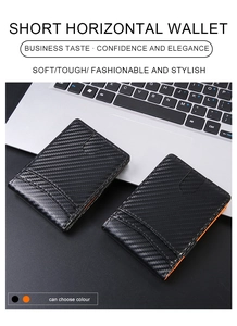 Short horizontal carbon fiber wallets for men with RFID protection and orange trim detail