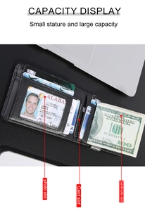 Detail view of carbon fiber wallet showing photo slot, card slots and metal money clip
