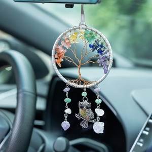 Tree Of Life Dreamcatcher Owl Hanging Ornament With Natural Healing Crystal Stones Handmade Bohemian Car Home Decor