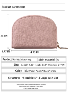 Pink semi-circle PU leather card holder showing internal 9 slots and 3 large cash pockets