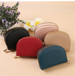 Litchi pattern accordion card holders in five colors with dual gold zippers