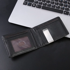 Slim bifold RFID carbon fiber wallet with ID window and metal money clip for men
