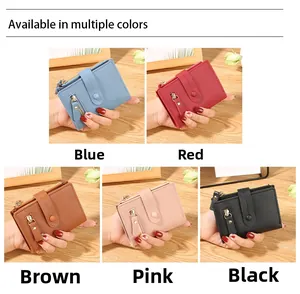Short PU leather wallet with litchi texture and zipper pocket in five multiple colors