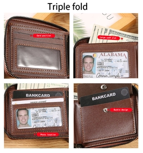 Detailed interior of brown leather wallet with multi-card slots and secure zipper pocket
