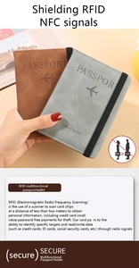 Detail of RFID blocking passport holder with secure elastic band and travel wallet interior
