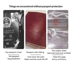Detail showing damaged passport covers with fading gold text and yellowing pages