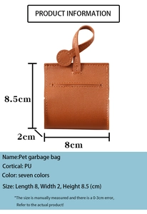 Detailed size chart of the brown PU leather pet waste bag holder with dimensions