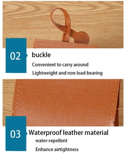 Close-up of waterproof brown leather material and durable stitching on dog poop bag holder