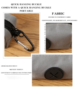 Detail view of durable oxford fabric texture and metal clip for dog waste bag holder