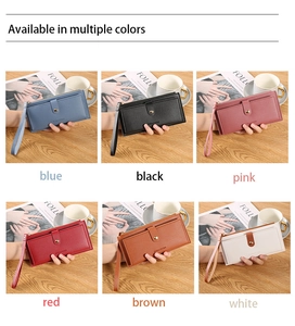 Women's long wallet collection in six colors with wristlet and secure metal snap closure